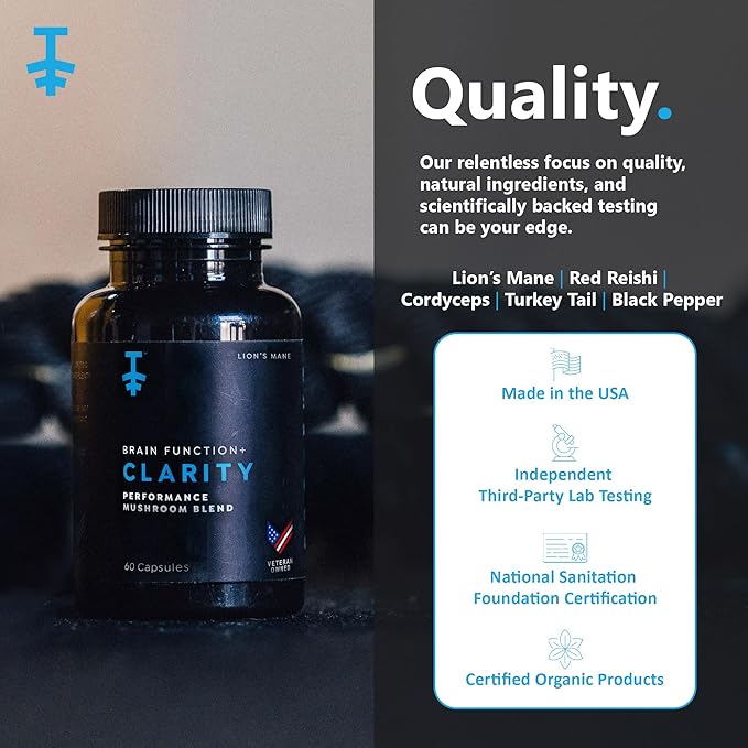 PROTEKT Lions Mane Supplement Capsules - Lion's Mane & Reishi Mushroom Capsules, Nootropics Brain Supplements for Memory and Focus, Mushroom Supplement, Brain Energy Supplements - 60 Count