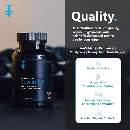 PROTEKT Lions Mane Supplement Capsules - Lion's Mane & Reishi Mushroom Capsules, Nootropics Brain Supplements for Memory and Focus, Mushroom Supplement, Brain Energy Supplements - 60 Count