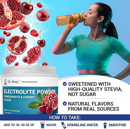 Dr. Berg Zero Sugar Hydration Keto Electrolyte Powder - Enhanced w/ 1000 mg of Potassium & Real Pink Himalayan Salt (NOT Table Salt) - Pomegranate and Cherry Hydration Drink Supplement - 50 Servings