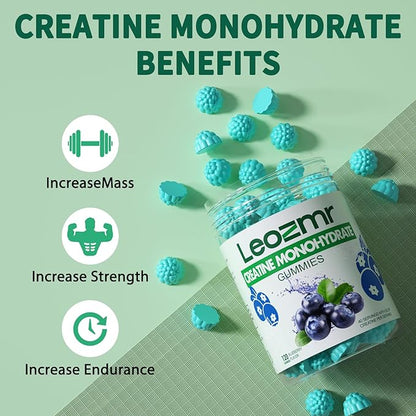 Creatine Monohydrate Gummies 5000mg for Men & Women, Chewables Creatine Monohydrate Supplement(120 Count)- Blueberry 120 Gummies