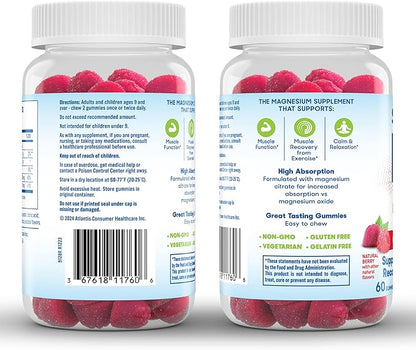 SlowMag Magnesium Citrate Gummies - Supports Muscle Health, Recovery & Relaxation, Natural Berry Flavored, 60 Count