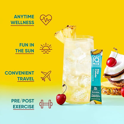 IQMIX Sugar Free Electrolytes Powder Packets - Hydration Supplement Drink Mix with Keto Electrolytes, Lions Mane, Magnesium L-Threonate, and Potassium Citrate - Piña Colada (40 Count)