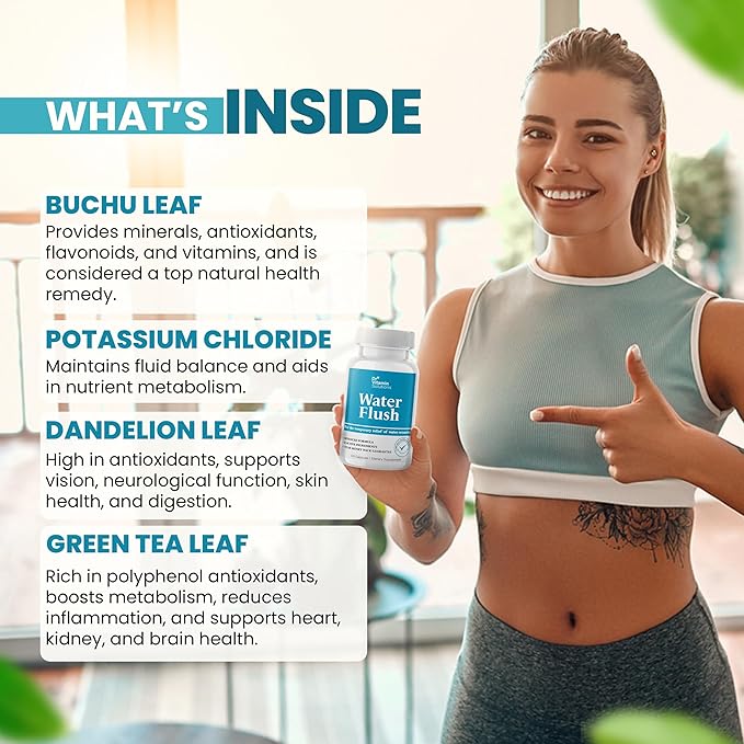 Dr Vitamins Diuretic Water Pills for Weight Control - Instant Natural Relief from Bloat and Swelling - Green Tea, Cranberry, Dandelion Leaf Extract - Water Retention Pills for Women & Men - 120 Caps