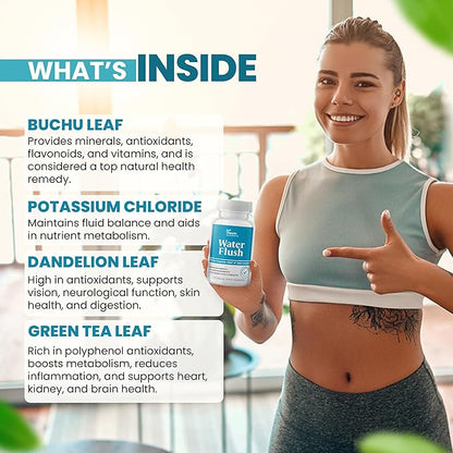 Dr Vitamins Diuretic Water Pills for Weight Control - Instant Natural Relief from Bloat and Swelling - Green Tea, Cranberry, Dandelion Leaf Extract - Water Retention Pills for Women & Men - 120 Caps