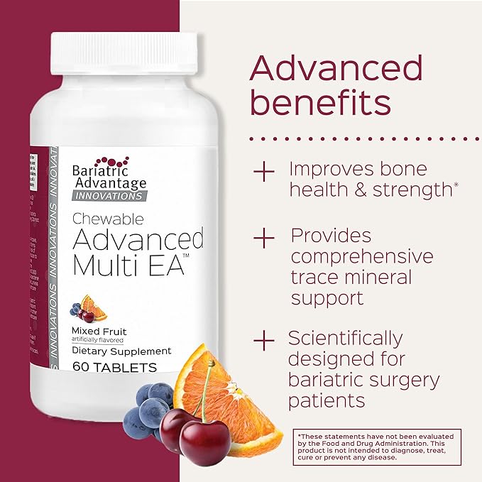 Bariatric Advantage Chewable Advanced Multi EA - High Potency Daily Multivitamin for Bariatric Surgery Patients - Mixed Fruit Flavor - 60 Count