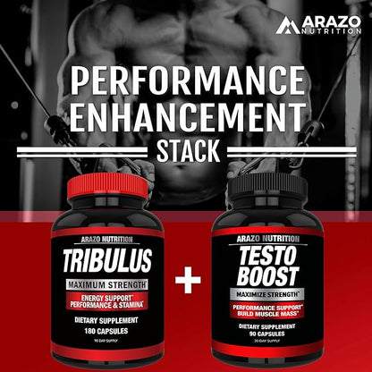 Arazo Nutrition TestoBoost Test Booster Supplement - Potent & Natural Herbal Pills - Boost Muscle Growth - Tribulus, Epimedium, Hawthorn, Zinc, Minerals