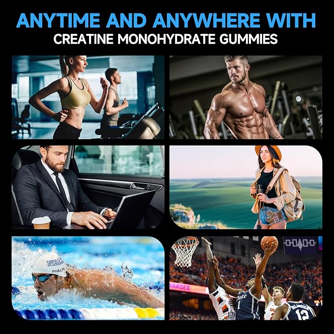 Creatine Monohydrate Gummies for Men & Women – 5000mg Creatine + 500mg L-Taurine & B12, Sugar-Free, Boost Focus, Strength & Endurance, Vegan, Anti-Melting Formula (Mixed Berry, 120 ct)