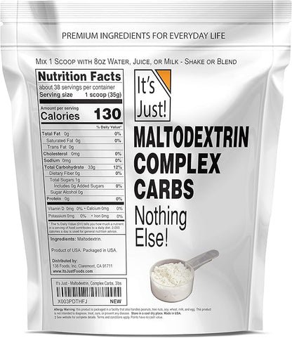 It's Just! - Mass Gainer Powder, 100% Maltodextrin (Complex Carbohydrates), Sustained Energy, Rapid Absorption, Non-GMO, Easily Add to Any Protein Shake, 3lbs / 38 Servings