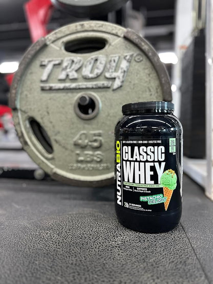 NutraBio Classic Whey Protein Powder- 25G Protein Per Scoop - Full-Spectrum Amino Acid Profile - No Fillers, Artificial Colors, Preservatives - (Pistachio Delight, 2 Pounds)