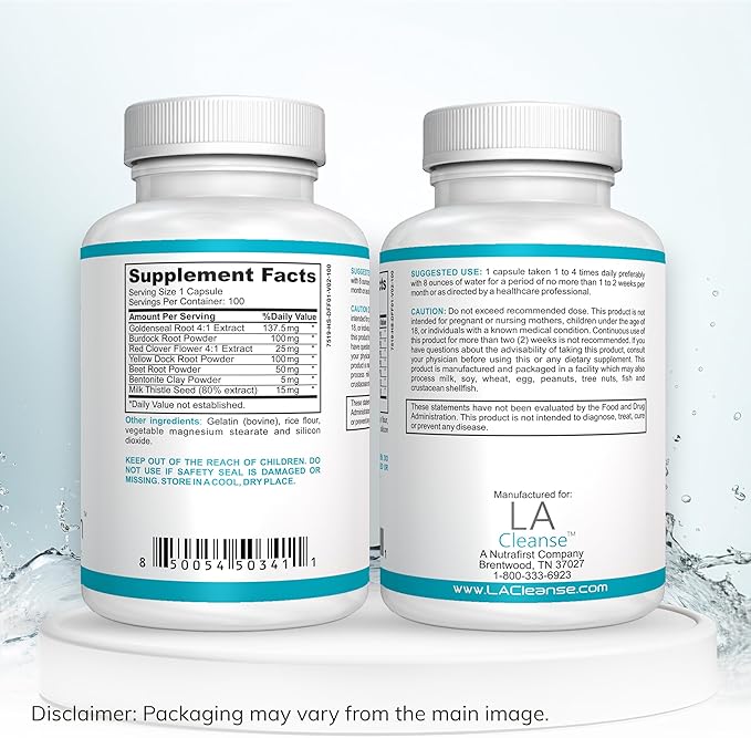 Detoxifier Flush Detox Supplements - 100 Capsules - 137.5 mg Goldenseal Root with Burdock Root Powder, Yellow Dock Root, & Milk Thistle Seed - Body Cleanse Detox for Women and Men