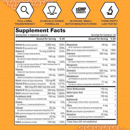 NutraBio Multisport for Men - Mens MultiVitamin - 33 Vitamins, Minerals, Micronutrients - Rich in Antioxidants - Supports Peak Athletic Performance, Energy, Metabolism (120 Vegetable Capsules)