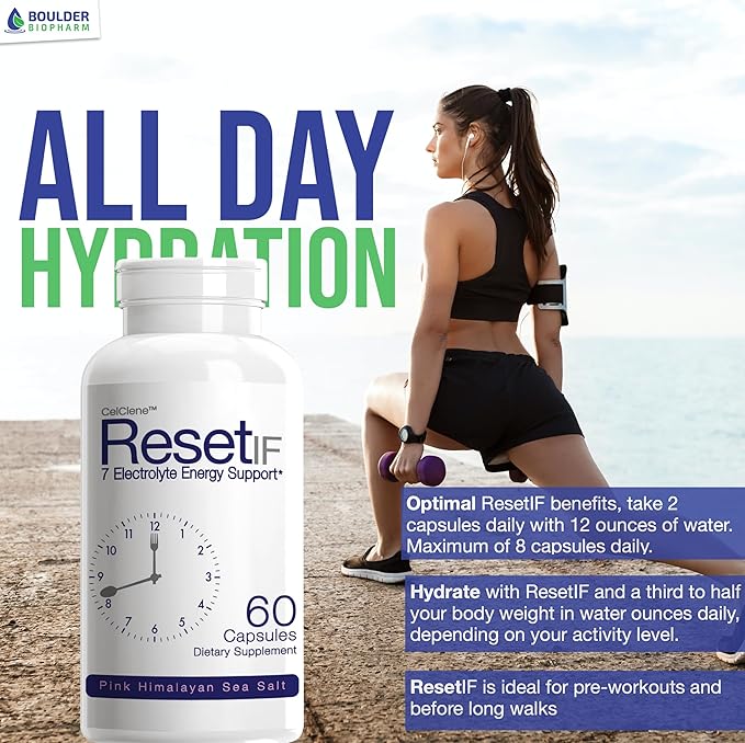 ResetIF Intermittent Fasting, 7 Energy Electrolytes, Methyl B12 and Methyl Folate, Pink Salt, Green Tea & Green Coffee Extracts, B Complex, Zinc, 72 Trace Minerals