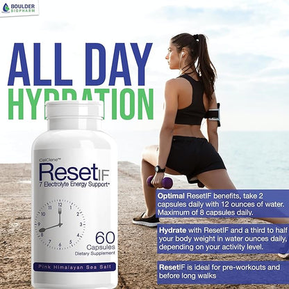 ResetIF Intermittent Fasting, 7 Energy Electrolytes, Methyl B12 and Methyl Folate, Pink Salt, Green Tea & Green Coffee Extracts, B Complex, Zinc, 72 Trace Minerals