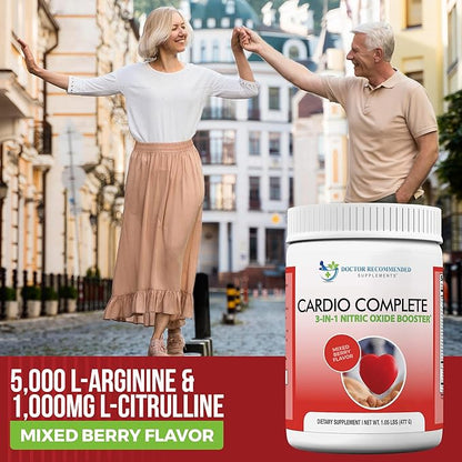 Cardio Complete - Heart Health Support Powder Supplement - 3-in-1 Nitric Oxide Booster with 5,000 L-Arginine, 1,000mg L-Citrulline, and Hawthorn Berry