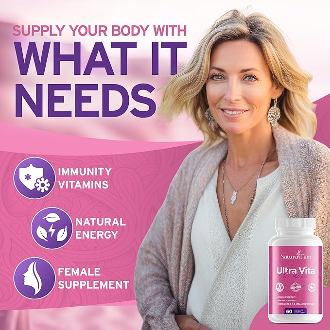 Ultra Vita Multivitamin for Women - Balance of Vitamins, Minerals, & Herb Extracts - Womens Vitamins A, C, D, E and Zinc for Energy, Immunity & Female Support - 60 Capsules