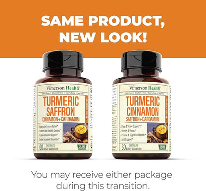 Turmeric Saffron Supplements with Cinnamon powder & Cardamom - Antioxidant Joint Support Supplement Contains Turmeric Curcumin with Black Pepper for Mood, Memory, Eye Health & Well-Being - 60 Capsules