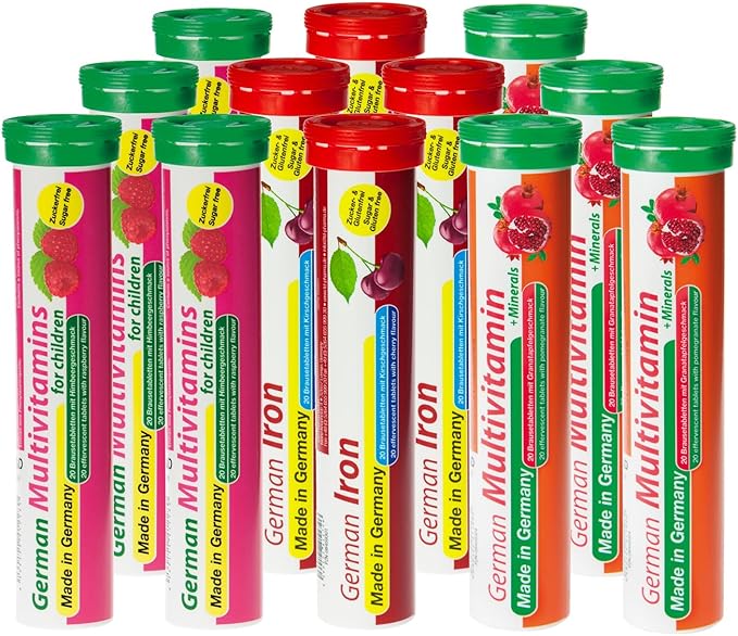 German Pink Power Package 240 Servings - Vegan, Zero Sugar - Drink Effervescent Tablets - Iron and Multivitamin - T&D Pharma - Made in Germany