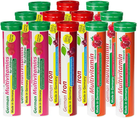 German Pink Power Package 240 Servings - Vegan, Zero Sugar - Drink Effervescent Tablets - Iron and Multivitamin - T&D Pharma - Made in Germany