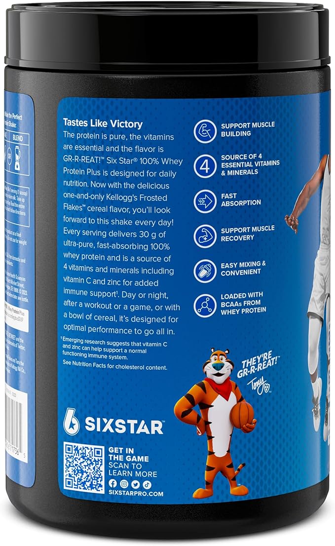 Six Star Whey Protein Powder Plus | Muscle Building & Recovery Plus Immune Support | Muscle Builder for Men & Women | Kellogg’s Frosted Flakes Flavor | 1.8lb