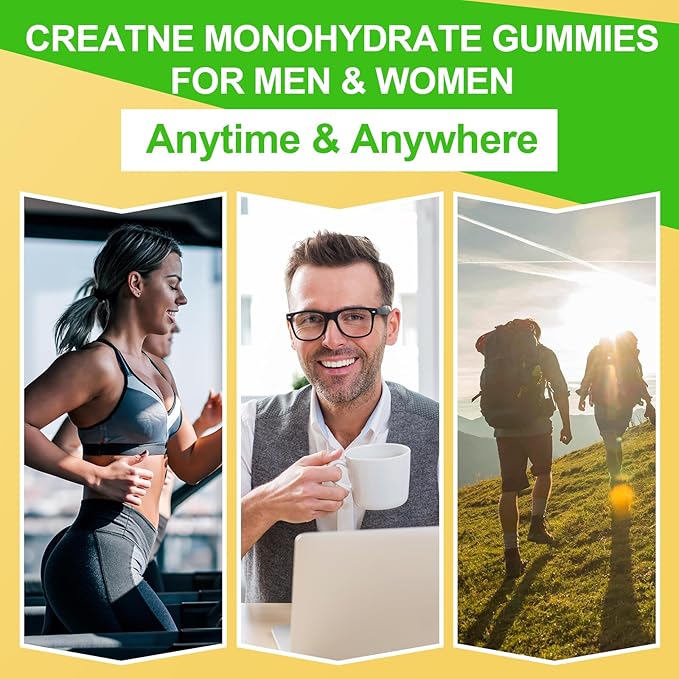 Creatine Monohydrate Gummies for Men & Women, Chewables Creatine Monohydrate for Muscle Strength, Muscle Builder, Energy Boost, Sugar Free, Vegan, Mango Flavor-60 Count