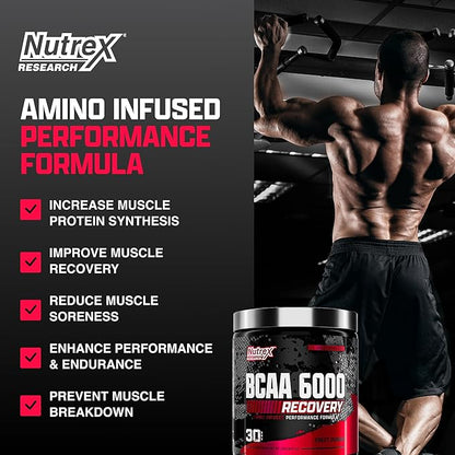 Nutrex Research - BCAA Powder 6000 Amino Acid - 6 Grams of BCAAs Amino Acids Supplement for Post Workout Recovery & Muscle Growth - Amino Energy Workout Recovery Drink (Fruit Punch - 30 Servings)