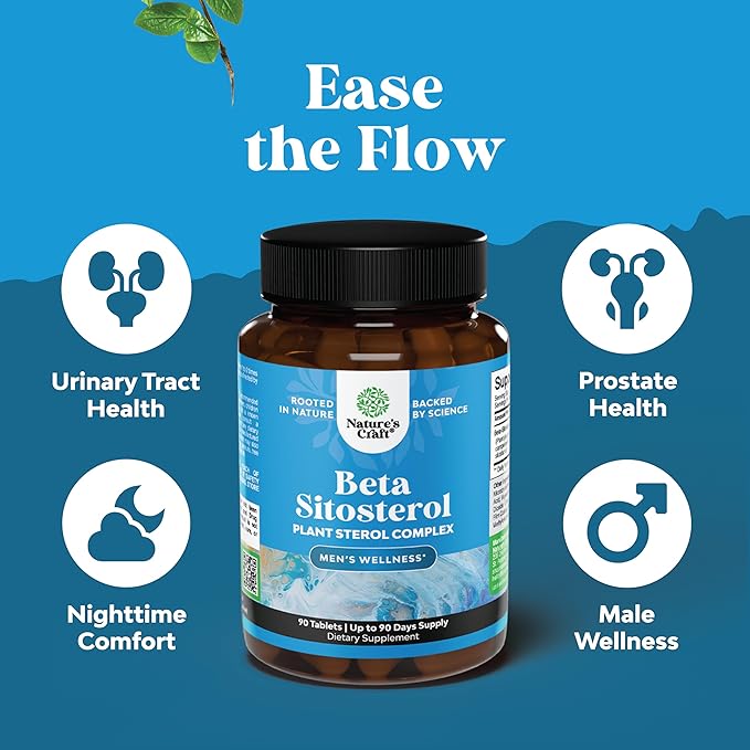 Natures Craft Plant Sterols Complex with Beta Sitosterol - 500mg Beta-Sitosterol Sterols and Stanols Supplement for Prostate Support - Prostate Health Supplement for Men - 90 Tablets