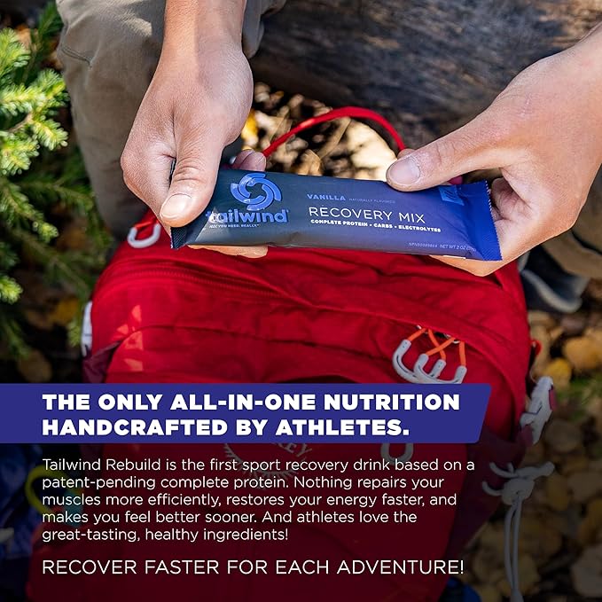 Tailwind Nutrition Recovery Mix, Complete Protein, Carbohydrates, and Electrolytes Powder Drink Mix for Post-Workout, Free of Gluten, Soy, and Dairy, Vegan, 12 Servings, Vanilla