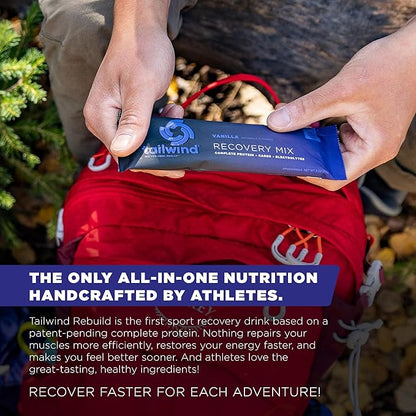 Tailwind Nutrition Recovery Mix, Complete Protein, Carbohydrates, and Electrolytes Powder Drink Mix for Post-Workout, Free of Gluten, Soy, and Dairy, Vegan, 12 Servings, Vanilla
