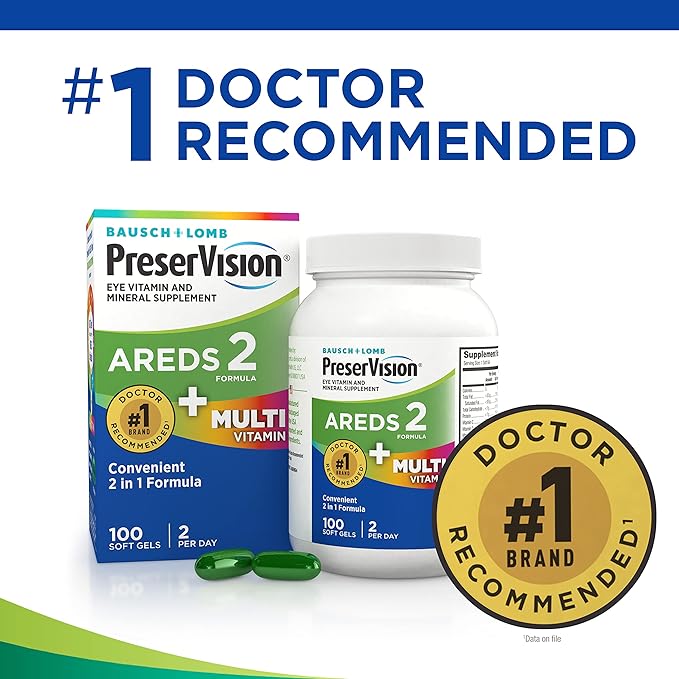 PreserVision AREDS 2 + Multivitamin 2-in-1 Eye Contains Vitamin C, E & Zinc Softgels Packaging May Vary, 100 Count