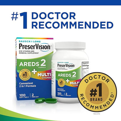 PreserVision AREDS 2 + Multivitamin 2-in-1 Eye Contains Vitamin C, E & Zinc Softgels Packaging May Vary, 100 Count
