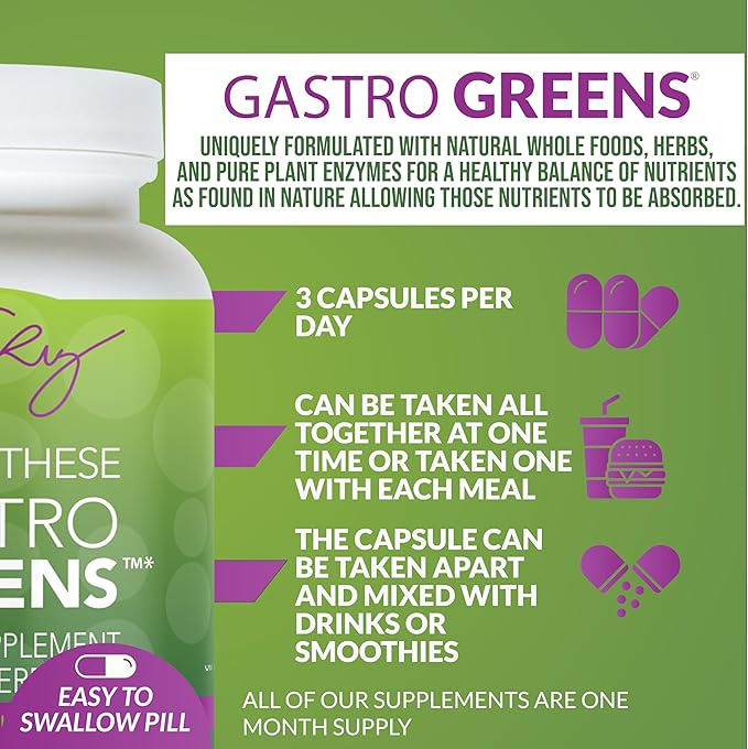 Dr. Liz Cruz Gastro Greens - Greens Supplement, Dietary Supplements with Herbs, Supplements for Women, Men, and Children, Non-GMO, Whole Food Based, 90 Veggie Capsules