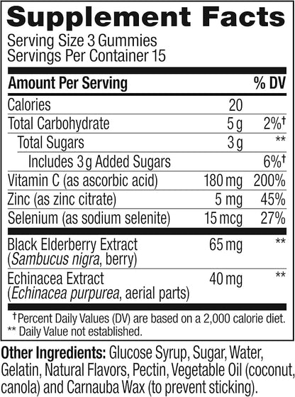 OLLY Immunity Gummy, Immune Support, Elderberry, Zinc, Vitamin C, Supplement, Berry Flavor, 15 Day Supply - 45 Count
