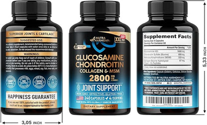 Glucosamine Chondroitin MSM Collagen | FSA HSA Eligible | Joint Support Supplement 2800 mg | Made in USA | FSA Approved Product Items | Flexibility Nutritional Vitamins | For Men & Women, 240 Capsules