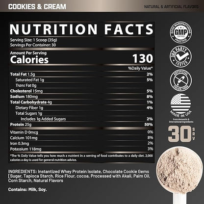 Nutrex Research IsoFit Whey Protein Powder Instantized 100% Whey Protein Isolate (30 Servings (Pack of 1), Cookies & Cream)