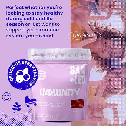 Immunity Gummies - All Natural, Vegan Immune Support for Kids & Teens - Echinacea, Vitamin C, Vitamin D3, Propolis and Elderberry Gummies - Berry Flavor - 60/ct