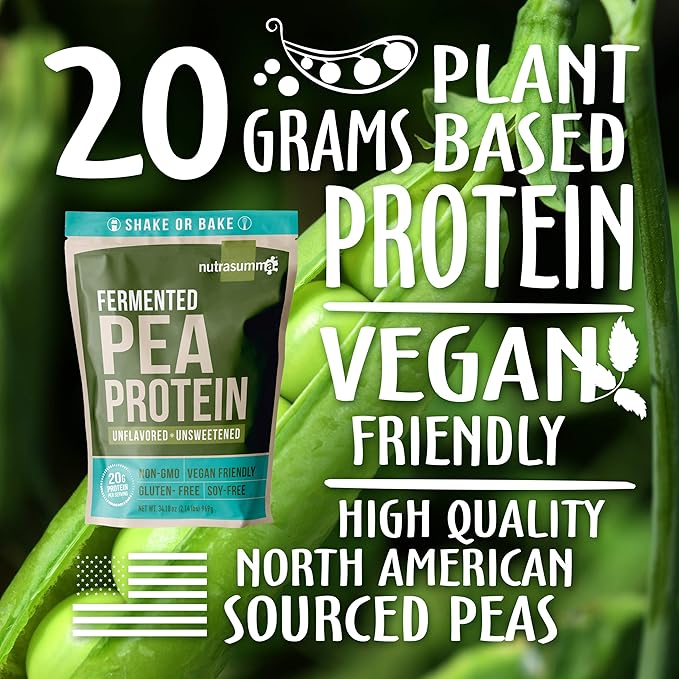 Pea Protein Powder, Unflavored and Unsweetened Sugar Free Vegan Protein Powder, 100% Plant Based Protein Powder, Non GMO, Gluten Free & Soy Free, 2.14 LB Protein Powder