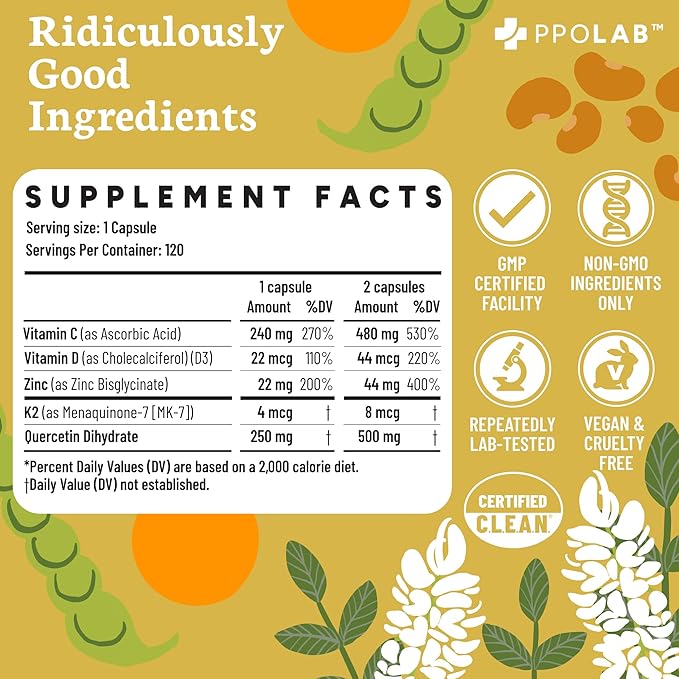 Immune-fx™ Advanced Daily Chelated Zinc Ionophore Immune Support Supplement with Quercetin 500mg Bioflavonoid, Antioxidant Vitamin C, D3, K2, DNA Heart Lung Aid, Clean Certified® 120 Vegan Capsules