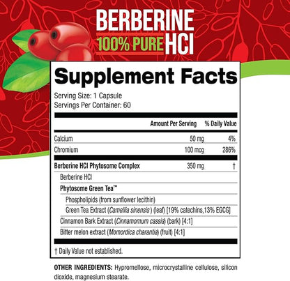 Nature's Science Berberine HCL with Phytosome Green Tea for Weight Management, 100% Pure Clinical Grade Berberine HCL for Better Absorption - Helps Metabolism, Keeps Full for Longer - 60 Caps