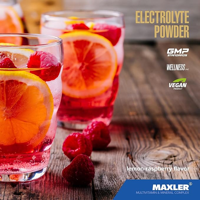 Maxler Electrolyte Powder - Hydration Powder Electrolyte Drink Mix with Trace Mineral Complex - Keto Electrolytes Powder with Natural Flavors and Sweeteners - 30 Servings - Lemon-Raspberry
