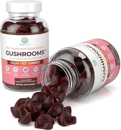 Sugar-Free Mushroom Complex Gummies - Potent 10x Mushroom Supplement with Lions Mane, Chaga, Reishi, Cordyceps (2500mg) Natural Stress Support Calm Gummies, Nootropic Focus Gummies, No Sugar or Pills