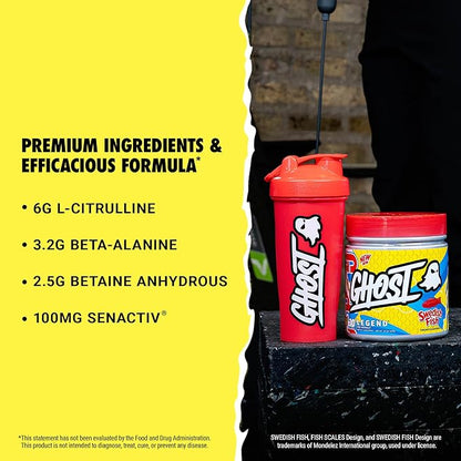 GHOST Legend V4 Pre-Workout Powder, Swedish Fish - 30 Servings – Pre-Workout for Men & Women with Caffeine, Choline, L-Citrulline, & Beta Alanine for More Pumps, Energy & Focus - Vegan Friendly