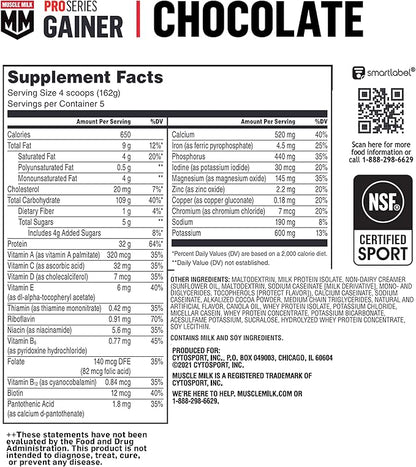 Muscle Milk Gainer Protein Powder, Chocolate, 32g Protein, 5 Pound