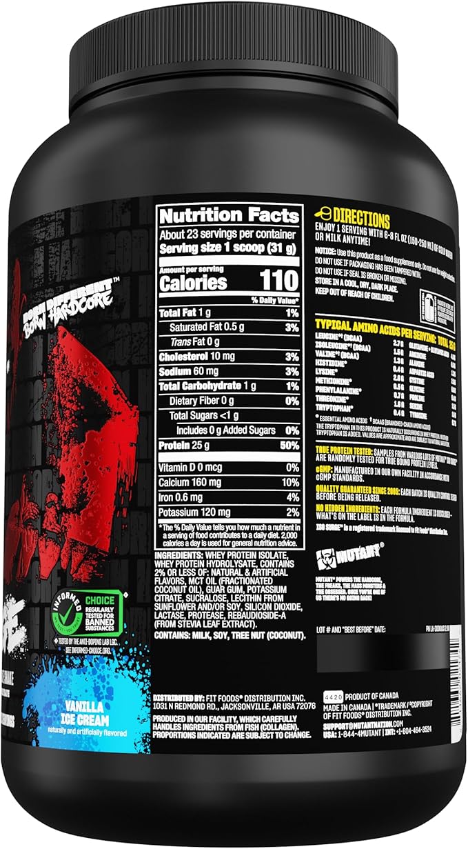 Mutant ISO Surge Whey Protein Isolate Powder Acts Fast to Help Recover, Build Muscle, Bulk and Strength, 1.6 lb (Vanilla Ice Cream)