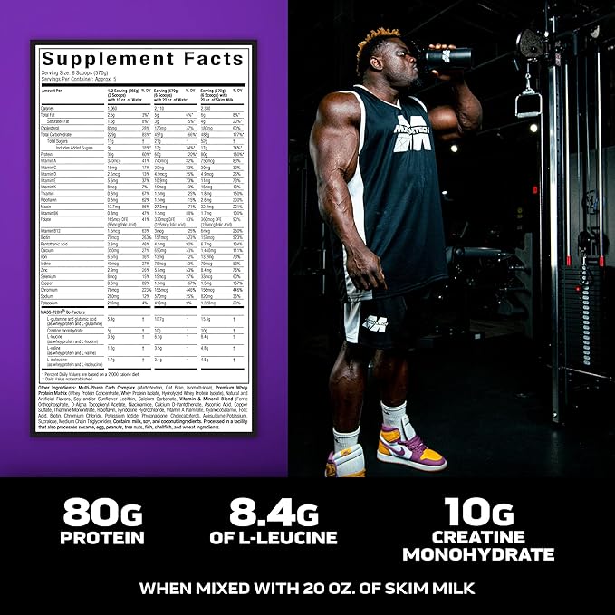 Muscletech High-Protein Mass Gainer (Vanilla Milkshake, 6LB) - Mass Tech Extreme 2000 Mass Gainer Protein Powder Supplement - Weight Gainer for Increase Muscle, Enhanced Recovery & Strength