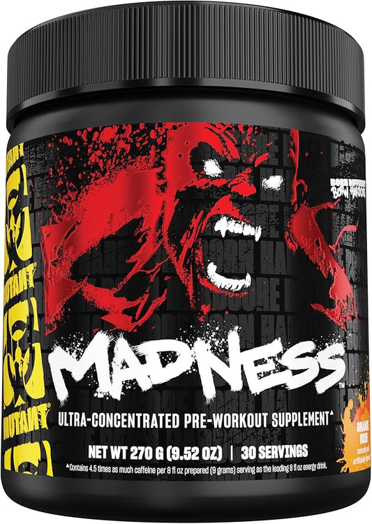 Mutant Madness | Pre Workout Powder Supplement Performance and Pump Blend Includes L-Citrulline, Beta-Alanine, Taurine, L-Tyrosine | 30 Serving |Orange Rush
