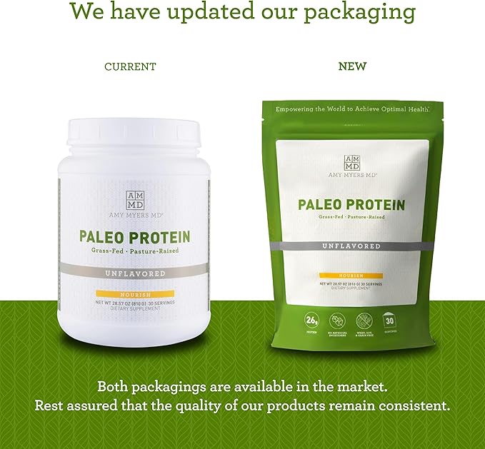 Amy Myers MD Pure Paleo Protein Powder - Clean Grass Fed Pasture Raised Protein - Hormone Free, Non-GMO, Gluten & Dairy Free - Perfect for Keto and Paleo - Unflavored - 28.57 oz