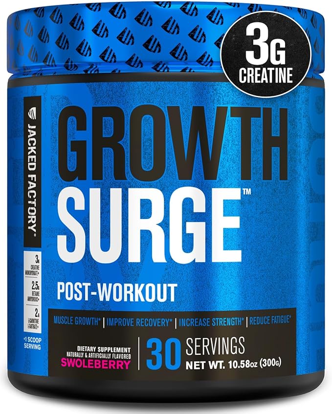 Jacked Factory Growth Surge Creatine Post Workout w/L-Carnitine - Daily Muscle Builder & Recovery Supplement with Creatine Monohydrate, Betaine, L-Carnitine L-Tartrate - 30 Servings, Swoleberry