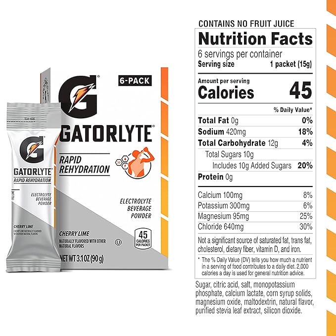 Gatorlyte Powder, Cherry Lime, Makes 20 Fl Oz (Pack of 48)