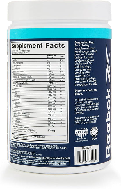 Reebok ReeCover BCAA + EAA + Electrolytes | 8g EAAs, 5g BCAAs, Hydration Matrix | Muscle Recovery, Strength | Post-Workout Support | 30 Servings | Strawberry Lemonade
