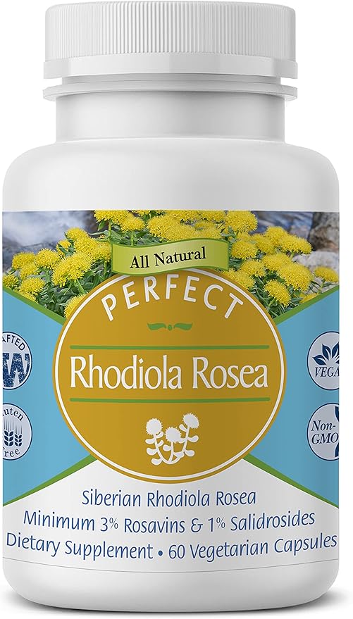 Perfect Rhodiola Rosea, for Better Focus, Energy, and Stress Relief, Optimal 3% Rosavins to 1% Salidroside Ratio, a Natural Adaptogen ~60 Vegetable Capsules
